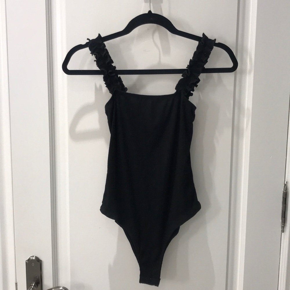 Black Body Suit with Ruffled Straps